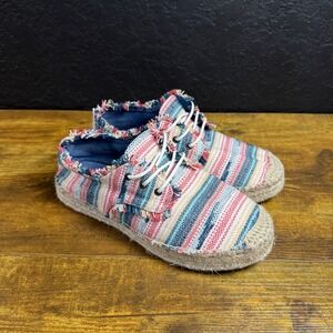 Rocket Dog Espadrille Flats Multi Stripe Frayed Trim Lace Up Shoes Womens 7.5